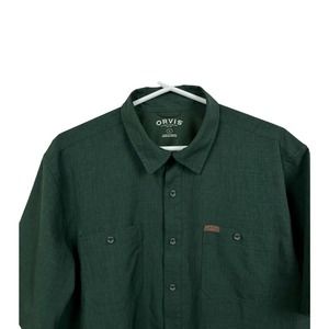 Orvis Men's Large Button Up Short Sleeve Polyester Stretch Outdoor Shirt Green